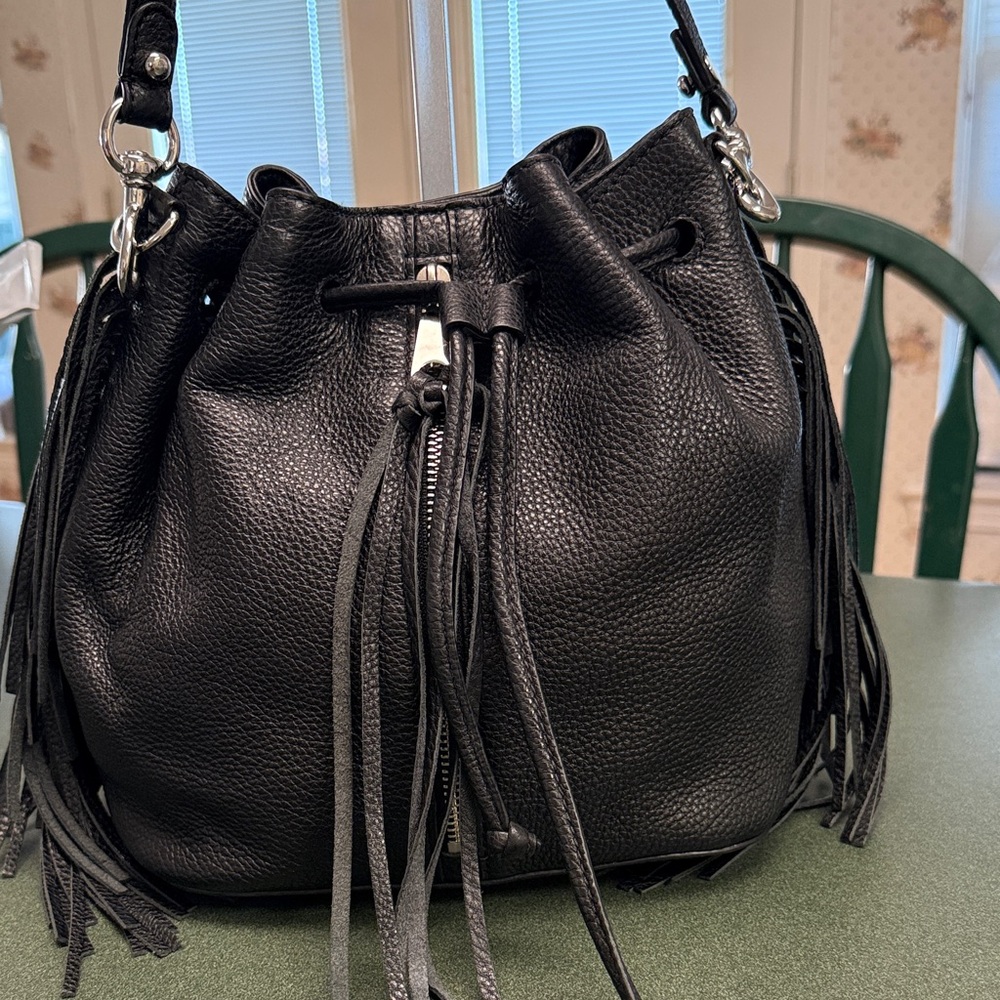 Rebecca Minkoff Black Leather Fringe Shoulder Bag